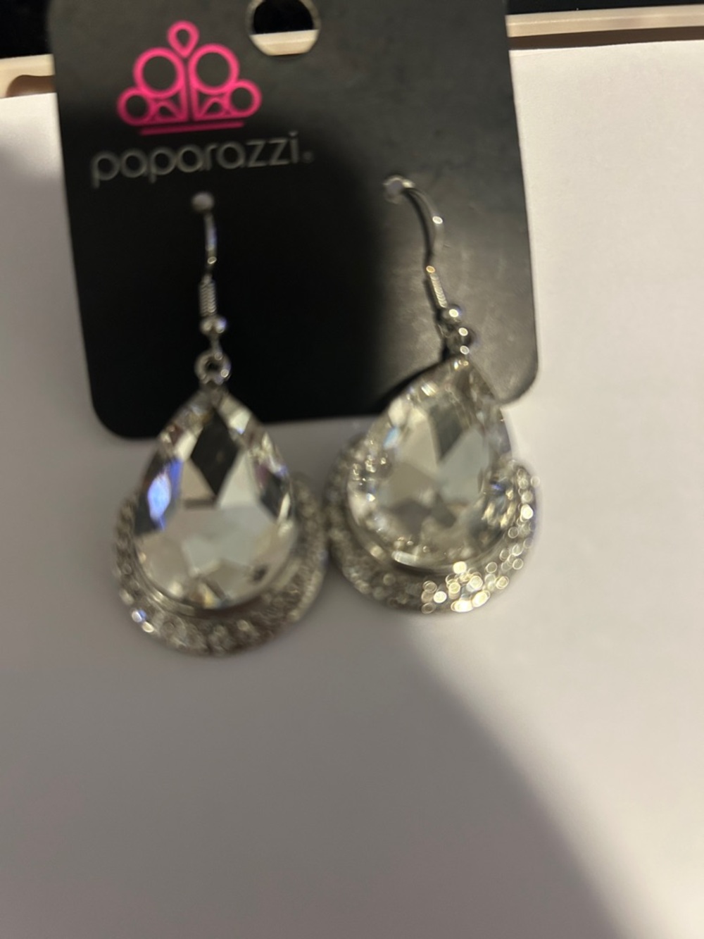 paparazzi Silver Clear Teardrop Dangle Earrings